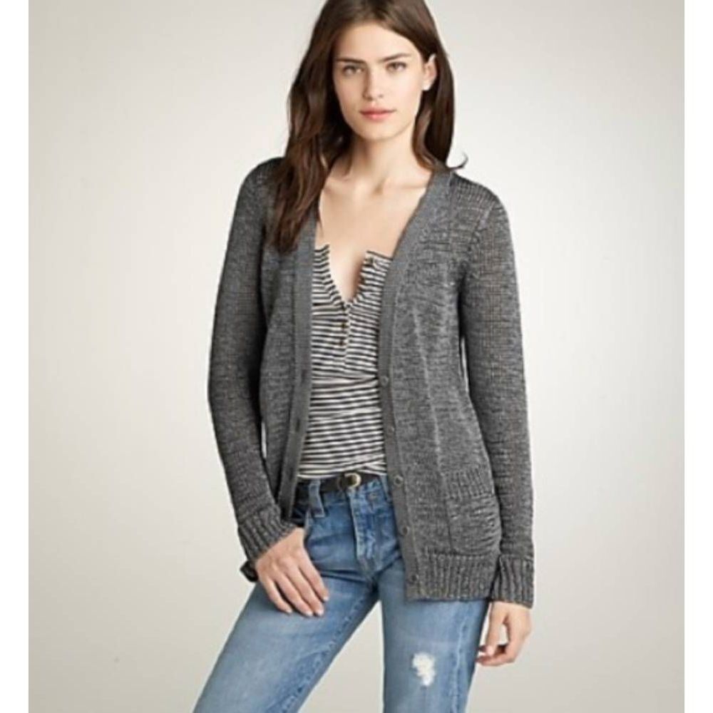 J Crew Woman's Oralie Gray V Neck Button up Cardigan Sweater sz S